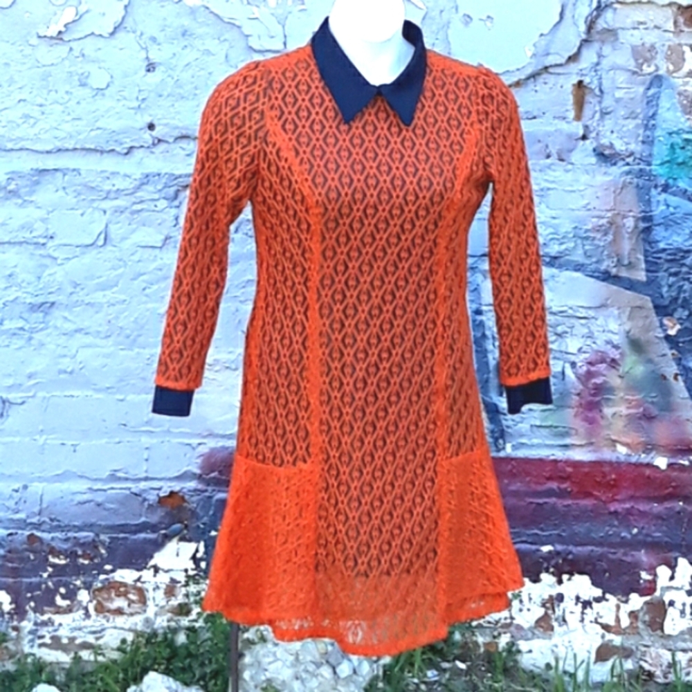 *MaxChic Italy orange textured overlay dress